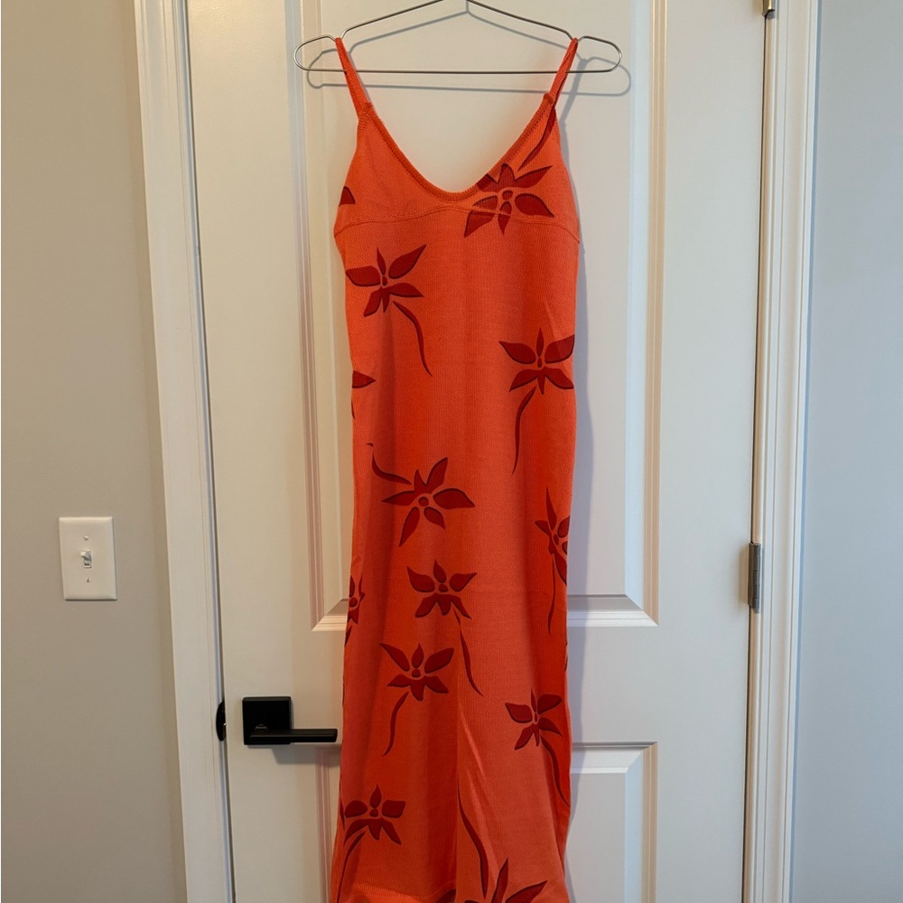 Orange Floral Spaghetti Strap Maternity Dress